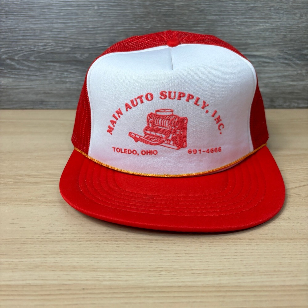 Vintage Main Auto Supply Hat Cap Snapback Red Trucker Toledo Ohio